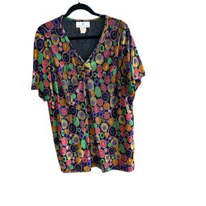 Anthony Mark Hankins Blouse Jersey Knit Polka Dot V Neck Colorful Short Sleeve